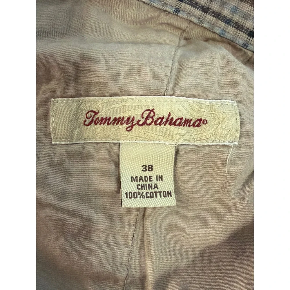 Tommy Bahama Plaid Shorts Men 38 Tan Blue Cotton Casual Summer Flat Front